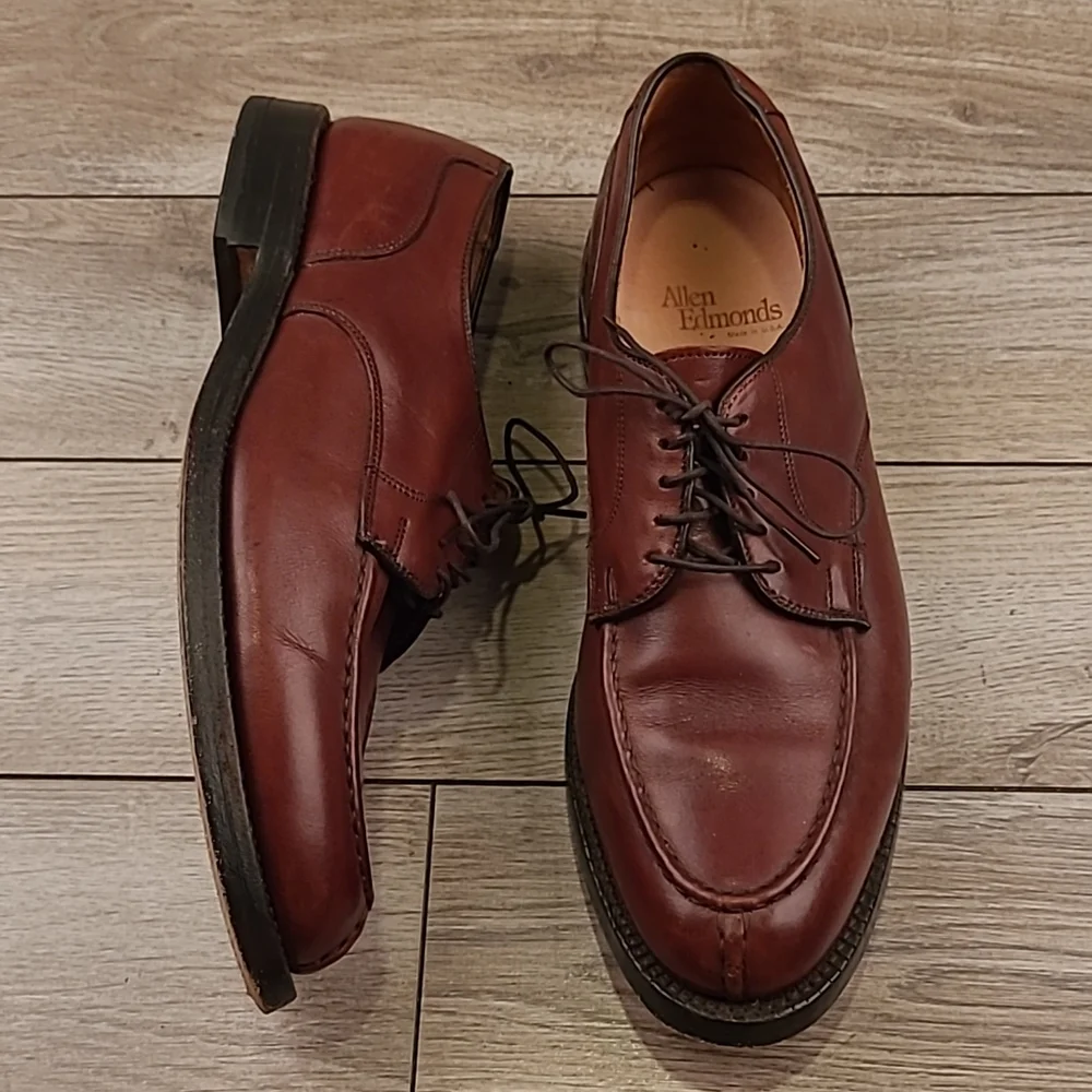 ALLEN EDMONDS Bradley Cherry Brown‎ Leather Sz 10 B Mens Split Toe Dress Shoes
